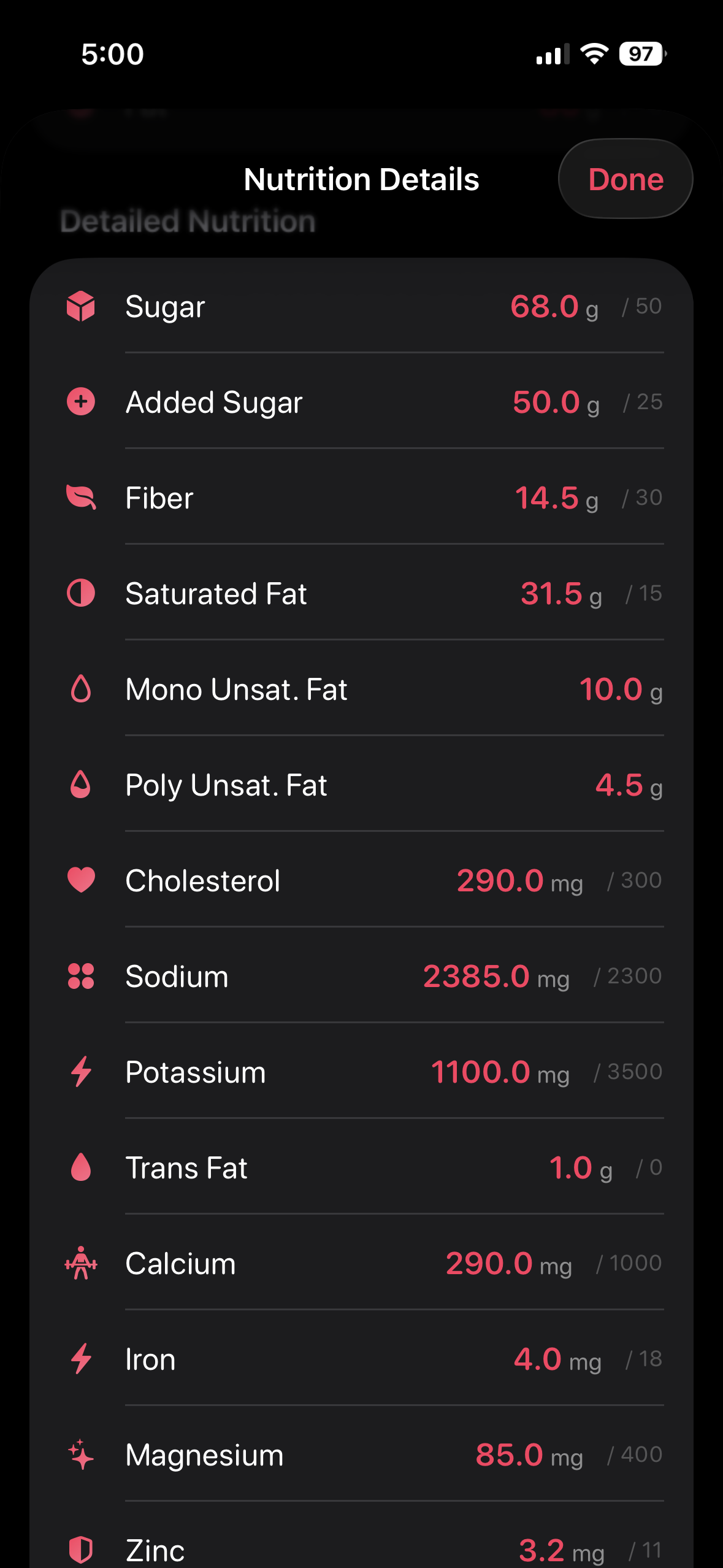 Fud AI detailed nutrient dashboard with optional micronutrient goals